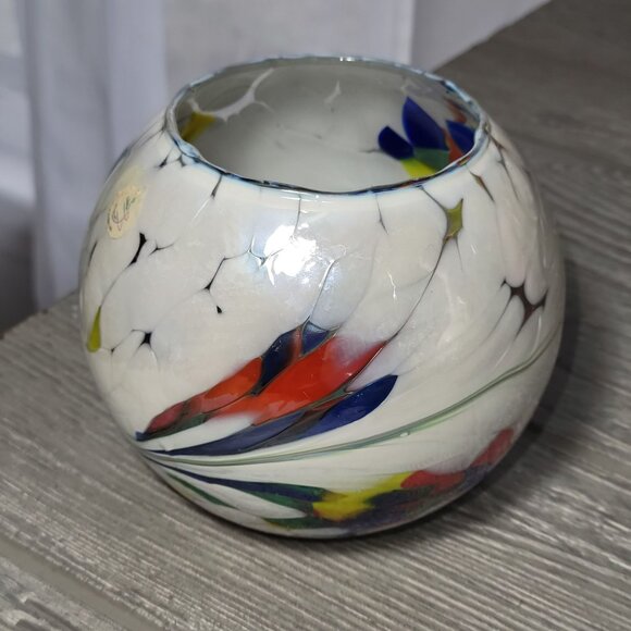 Art Glass Rose Bowl Mouth Blown In Poland Centerpiece Tea Light Candle Holder - Picture 6 of 14